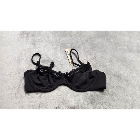 Skims 36B Black Onyx Fits Everybody Lace Unlined Demi Bra BA-DEM-4130 NWT - Picture 1 of 6